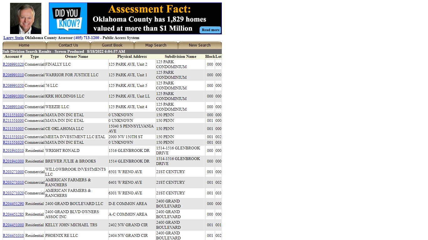 WP50 Oklahoma County Assessor Subdivision Search